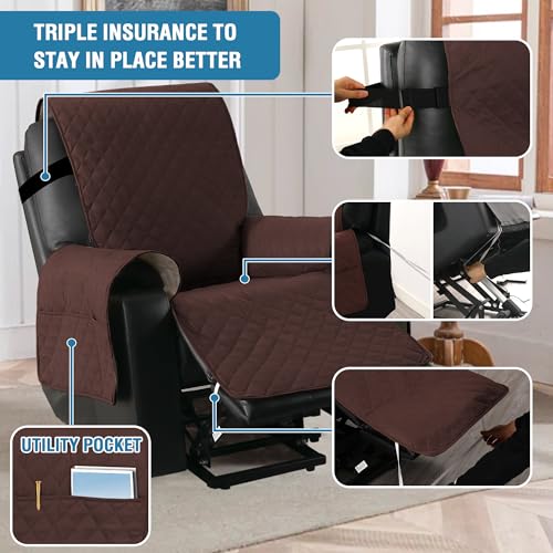 Waterproof Power Lift Recliner Chair Cover with Pockets, Brown