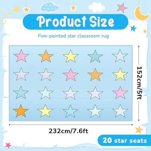 Large Classroom Rug 7.6 x 5 ft, Pastel Rainbow Educational Area Carpet
