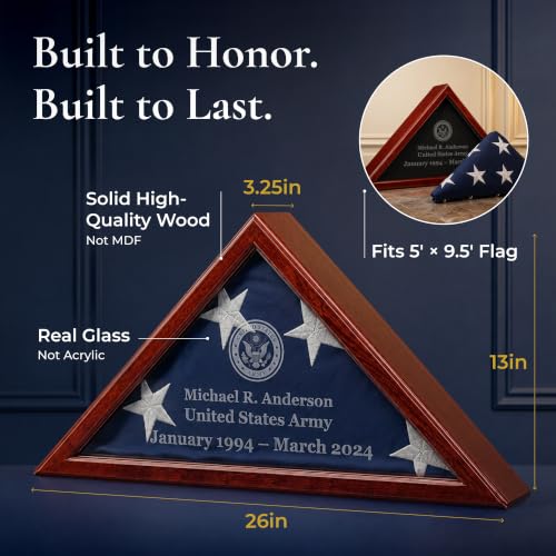 Solid Wood Military Burial Flag Display Case for 5' x 9.5' Flag