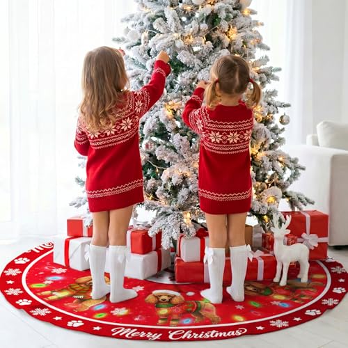 Poodle Christmas Tree Skirt 48 Inch - Indoor Outdoor Holiday Decor