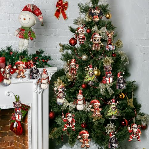 Soaoo 36 Pcs Christmas Horror Ornaments – Assorted Gingerbread Man, Snowman & More (12 Styles)