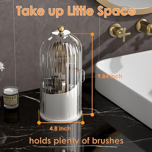 YOOLENS Transparent Rotating Makeup Brush Holder with Lid - Dustproof Vanity Organizer