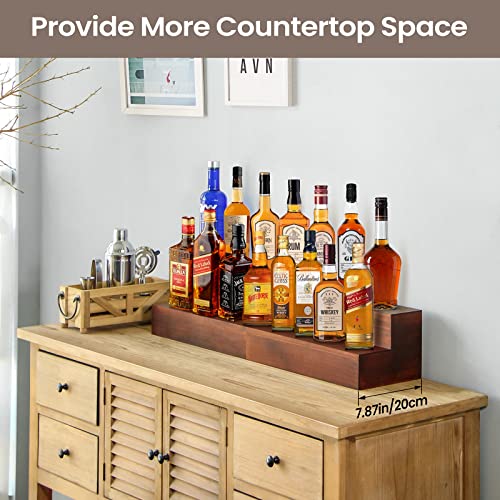 2-Tier Rustic Wood Liquor Bottle Display Shelf for Home Bar Organization