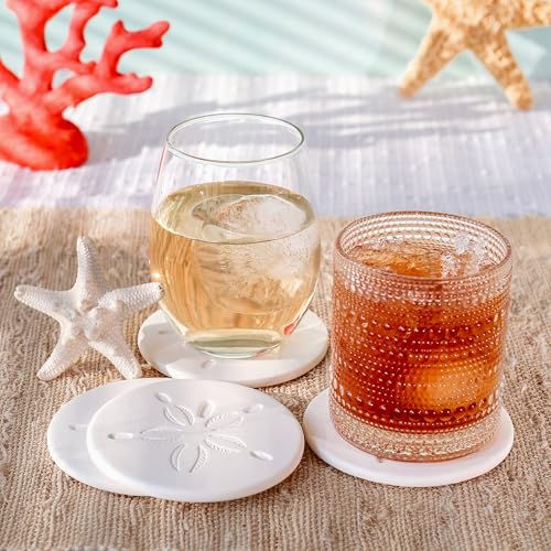 Kate Aspen White Sand Dollar Drink Coasters Set of 4 - Coastal Nautical Decor Gift