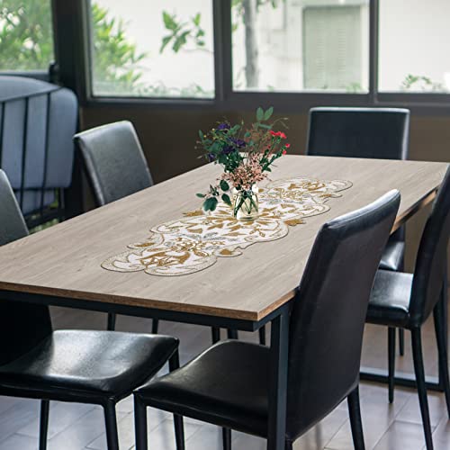Hand Beaded Silver Gold Ivory Table Runner 13x36 — Homebia Designs, Elegant Holiday Décor