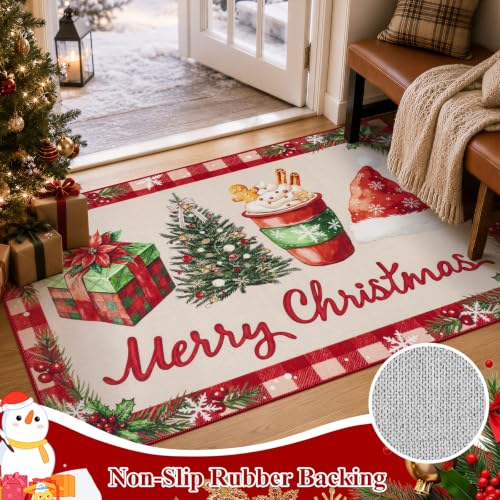 Ileading Christmas Indoor Doormat 32x48in Red Merry Xmas – Washable Mud & Dirt Absorbent