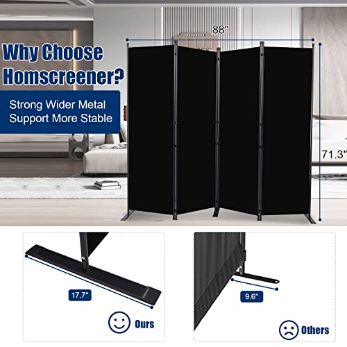 4-Panel Folding Room Divider Screen - 6ft Tall Fabric Privacy Partition