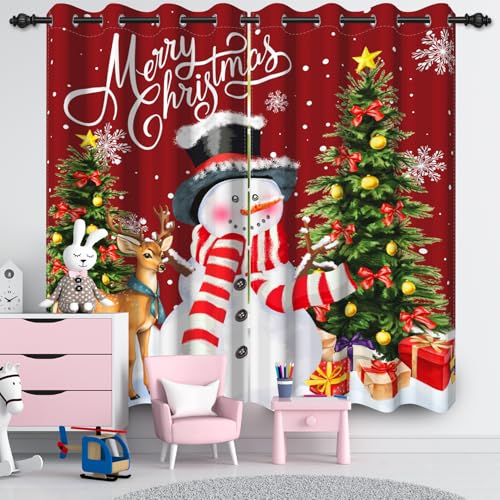 Christmas Snowman Blackout Curtains 52x108 in – Red/White Set of 2 (Pnylzzyxh)
