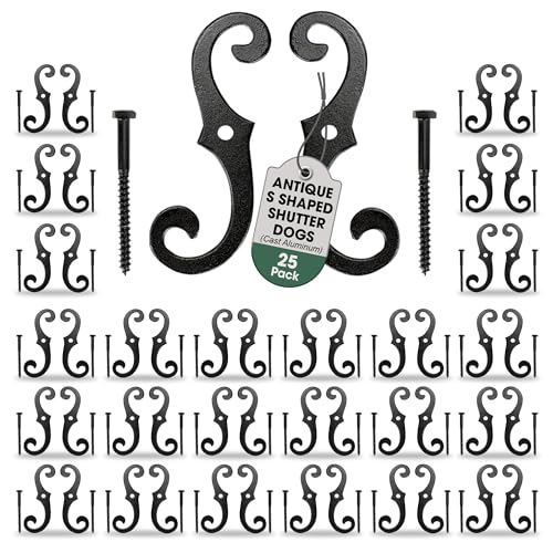 S-Style Shutter Dogs, 6.5-Inch Cast Aluminum Tiebacks - 25 Pair Pack