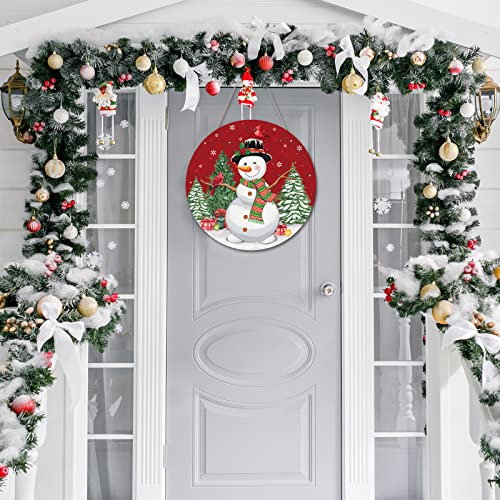 Chinco Christmas Snowman Door Decor - Rustic Wooden Wreath for Holiday Front Door