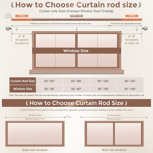 Adjustable Heavy Duty Curtain Rod, 30 to 88 Inch Rustic Wood Grain Finish