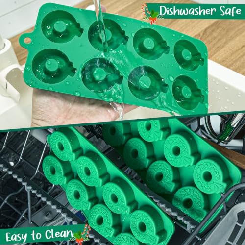Webake Christmas Wreath Ice Cube Molds 2-Pack - Holiday Silicone Wreath Trays for Cocktails & Drinks