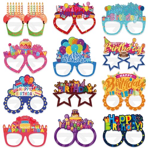 12-Pack Birthday Party Paper Glasses - Fun Photo Booth Props & Favors