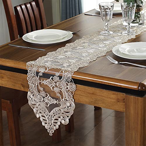 Jeloris Champagne Lace Table Runner 12x94 inch Vintage Floral Dresser Scarf