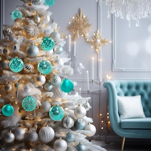 24ct Turquoise Christmas Tree Ornaments Set - 2.36'' Shatterproof Holiday Decorations
