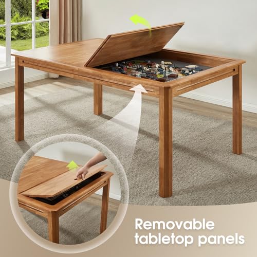 Solid Oak Board Game Table with Removable Top, Seats 4-6, 57x33 Play Area