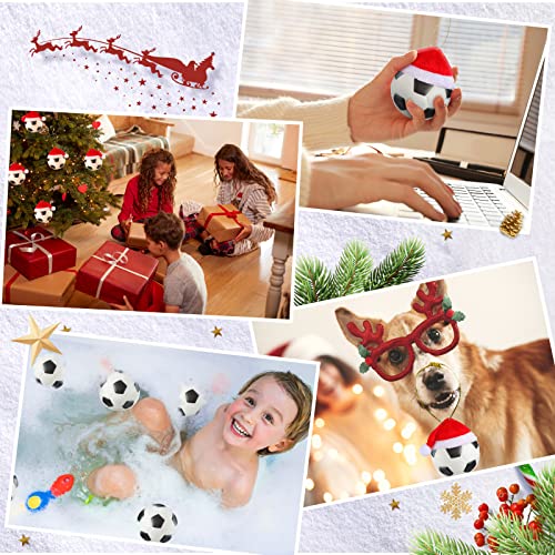 HyDren 12 Pcs Soccer Christmas Ball Ornaments with Santa Hats – 2.4" Foam Football Decor (Soccer Variation)