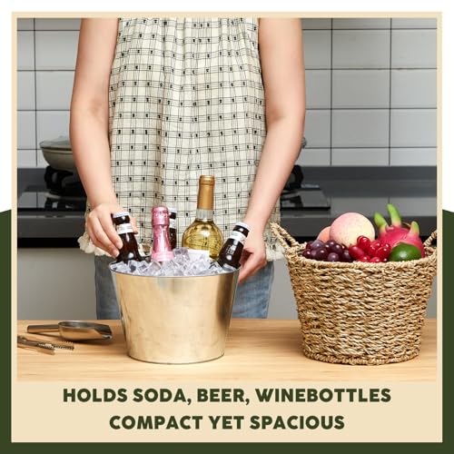 5 Quart Wicker Outer Ice Bucket with Scoop and Tongs for Parties & Barbecues