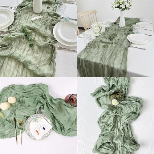 16 Pack Sage Green Cheesecloth Table Runners, 20 x 120 Inch Gauze Table Decor