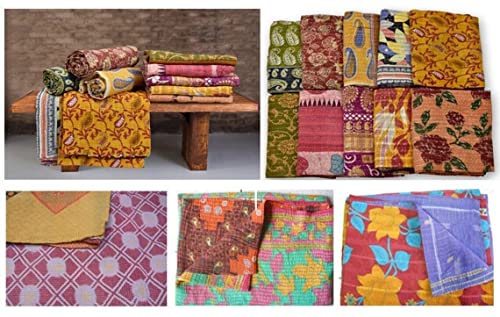 Handmade Vintage Kantha Quilt - Boho Throw Blanket Bedspread