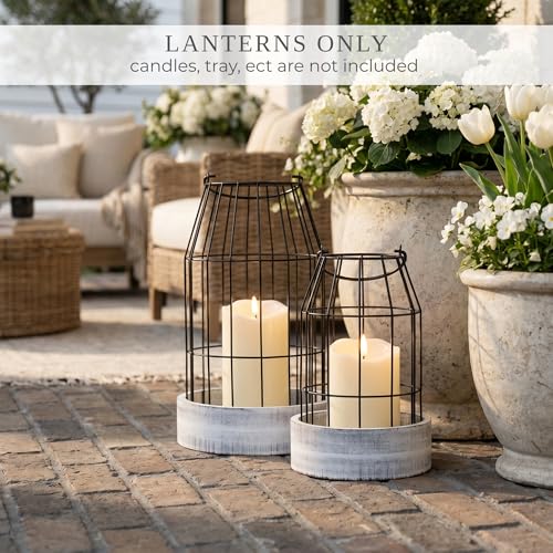 Rustic Farmhouse Lantern Set of 2 - Decorative Candle Holders