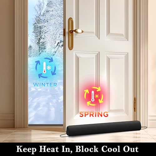 Weighted Door Draft Stopper 38-Inch - Removable Washable Cover, Black