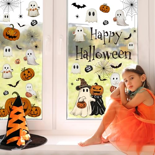 Halloween Window Clings - 6 Vintage Ghost & Pumpkin Decals