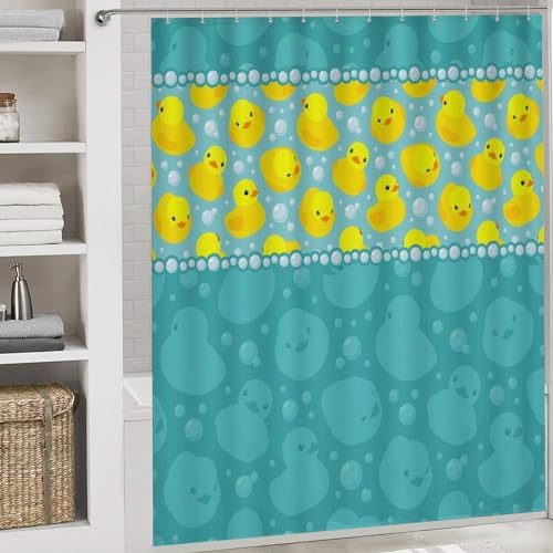 Yellow Rubber Duck 4-Piece Shower Curtain & Non-Slip Bath Rug Set
