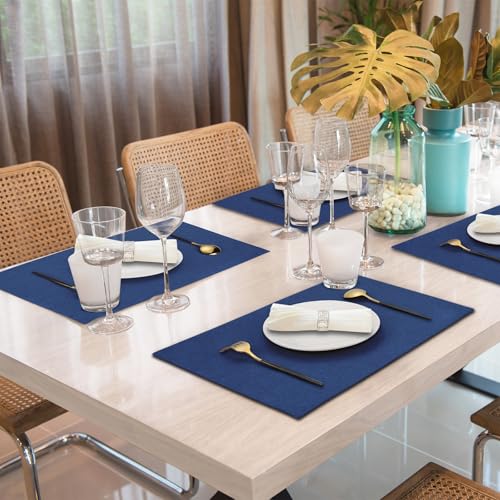 Cloth Placemats Set of 6, Cotton Linen Blend Table Mats, 13" x 19" Navy Blue