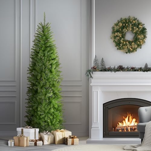 7ft Unlit Kingswood Fir Slim Artificial Christmas Tree with Metal Stand