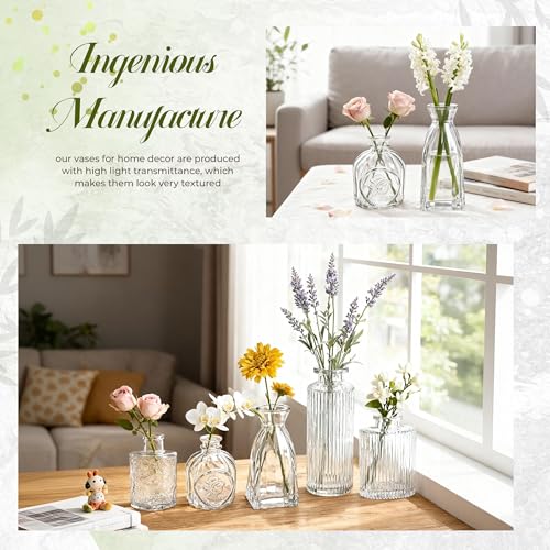 12-Pack Clear Glass Bud Vases - Small Fluted Vases for Wedding Centerpieces