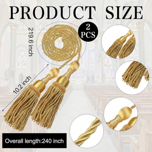 2-Pack 20ft Gold Weighted Church Pew Reservation Ropes with Tassels