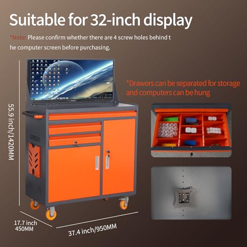 Industrial Mobile Computer Cabinet for 27-inch Monitors - Dust & Oil Proof