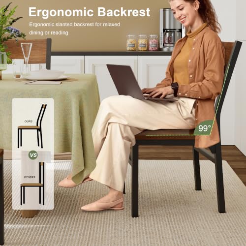 Modern Dining Chairs Set of 6 with Ergonomic Backrest & Metal Legs, Walnut