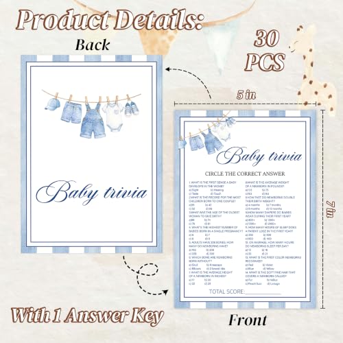 Blue Jean Baby Shower Trivia Game Cards - 30 Pack Western Denim Design