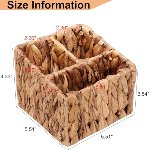 3-Compartment Wicker Remote Control Holder - Hand-Woven Water Hyacinth Desk Organizer