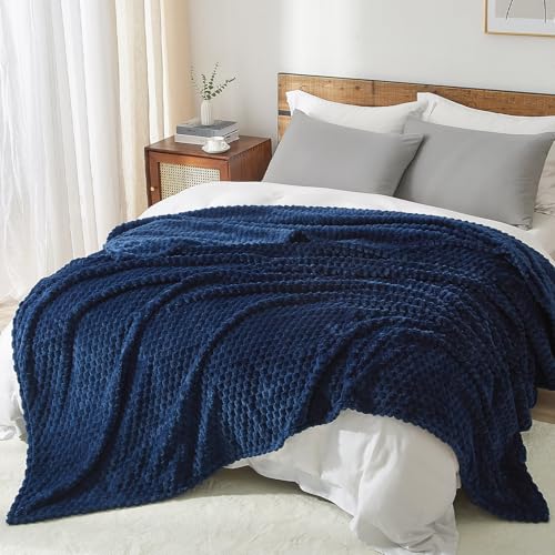 PHF Queen Size Fleece Blanket 340GSM Navy Blue Cozy & Plush 90x90