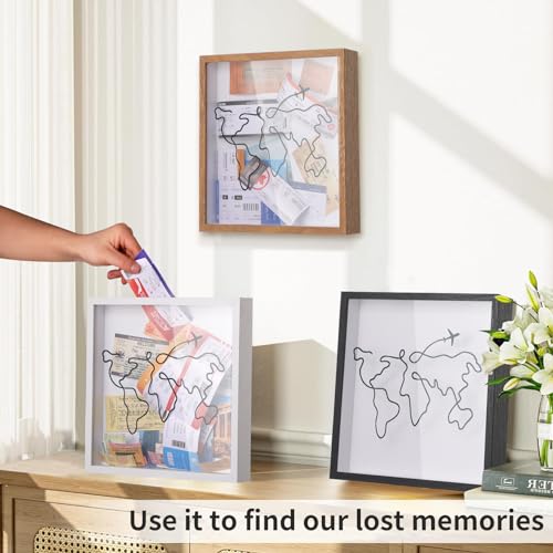 8x8 Inch Travel Adventure Shadow Box with Top Slot - White Memory Frame
