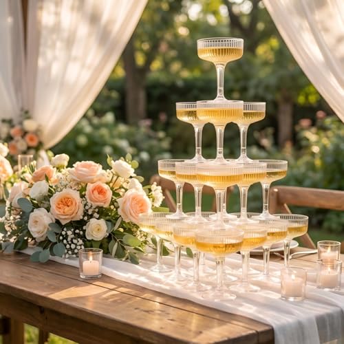 Goodluck 4-Tier Champagne Tower Set - 20 Clear Plastic Flutes 7oz, Variation 20 / Clear