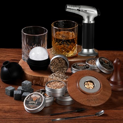 Dark Brown Whiskey Smoker Kit with Torch - Cocktail & Bourbon Gift Set