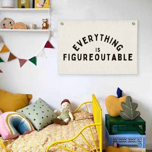 Everything is Figureoutable Motivational Wall Banner, 20x30 Linen-Look Sign