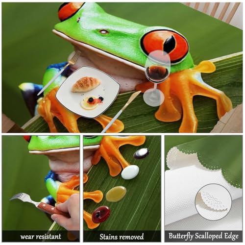 Swono 52x70 Inch Tree Frog Tablecloth Tropical Leaves Animal Design Waterproof Polyester