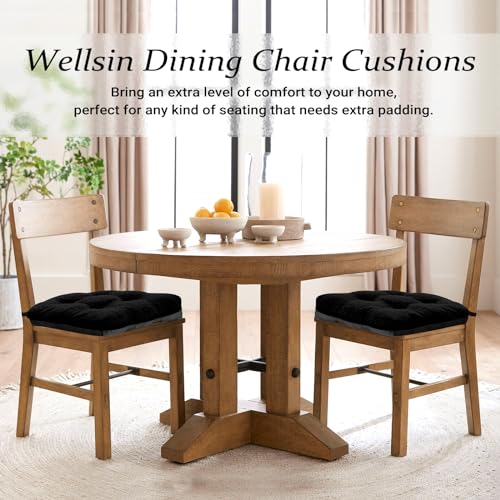 Non-Slip Dining Chair Cushions, Tufted Foam Kitchen Chair Pads Set of 4, Black