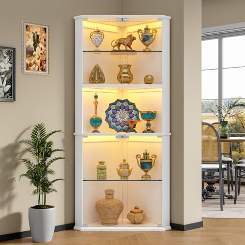 72-inch Corner Curio Cabinet with RGB LED Lights and Adjustable Shelves