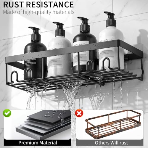 Moforoco Black Shower Caddy Shelf Organizer 2-Pack, Self Adhesive Wall Mount Metal Bathroom Storage Basket