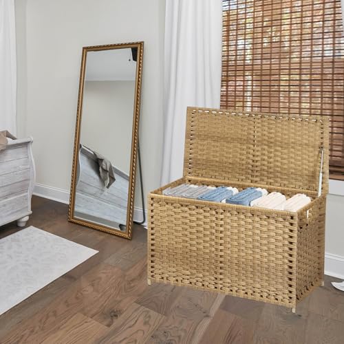 Large Wicker Storage Trunk with Lid, 160L Handwoven Blanket Chest