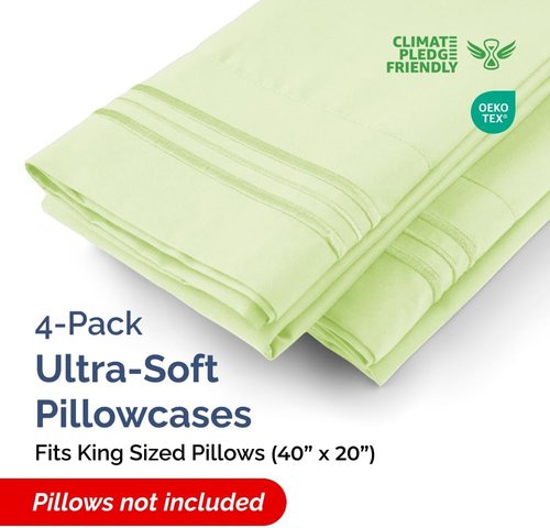 King Pillow Cases Set of 4 | Ultra Soft Hotel Quality Covers - Cozy, Wrinkle-Free & Fade Resistant - Light Sage Green