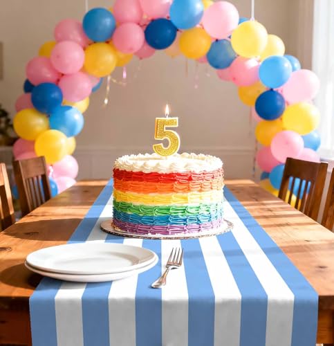 Blue Striped Disposable Table Runners - 6 Pcs 14x108in for Weddings & Parties