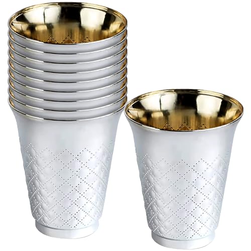 Disposable Silver Kiddush Cups with Diamond Pattern - 5 oz, 10 Pack