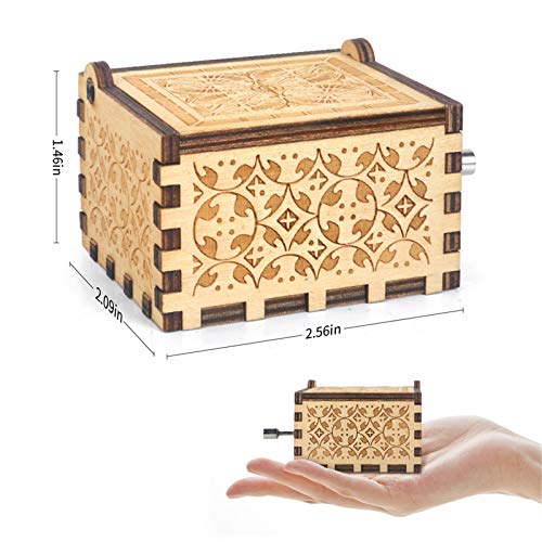 Hand-Operated Antique Engraved Wood Music Box - Romantic Gift for Loved Ones